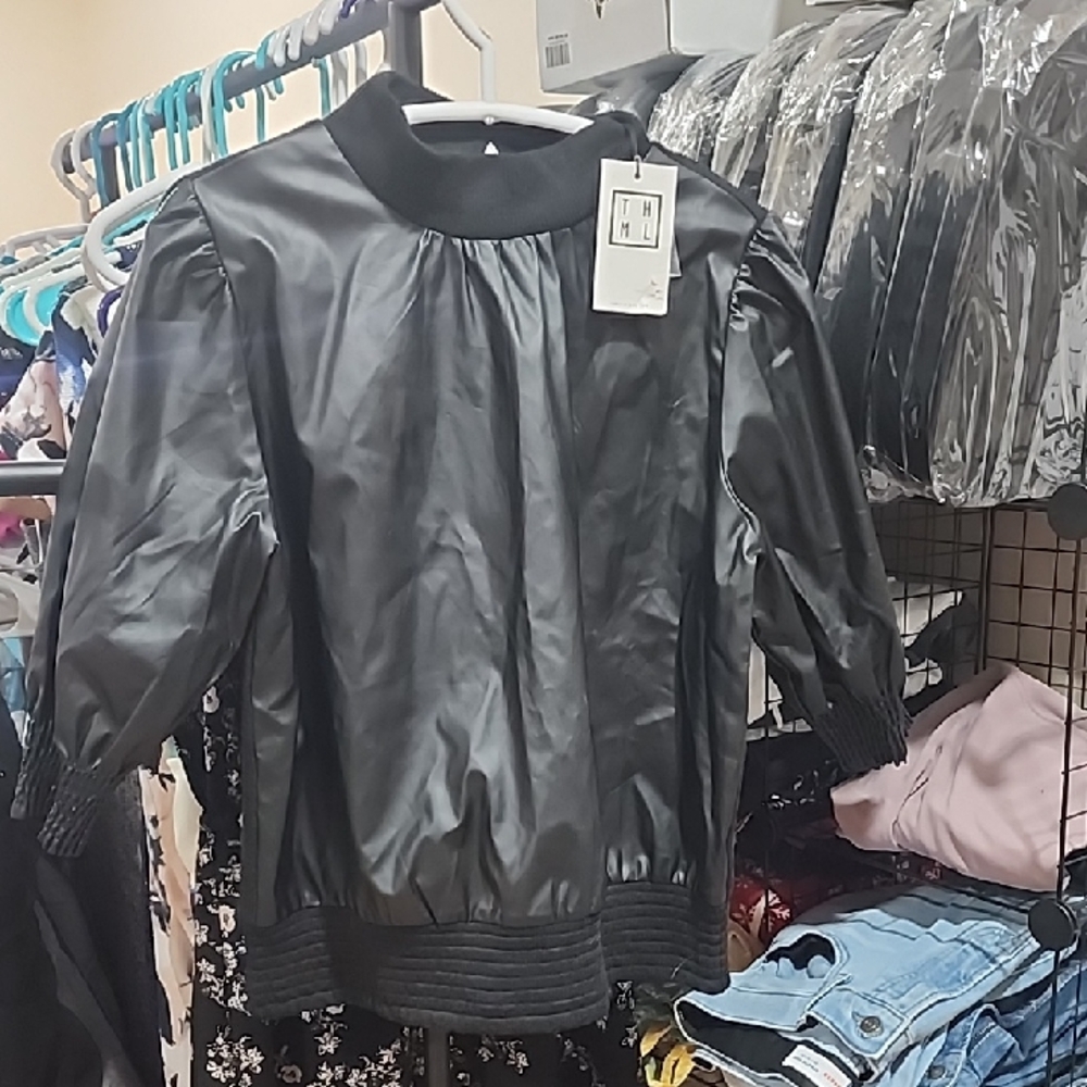 THML Black Faux Leather Top